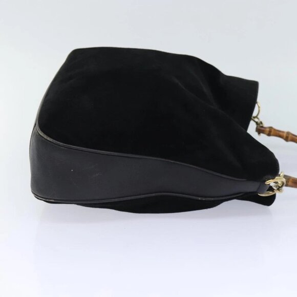 GUCCI Bamboo Hand Bag Suede 2way Black Gold 001 123 1577 Auth 93210 - Picture 4 of 14